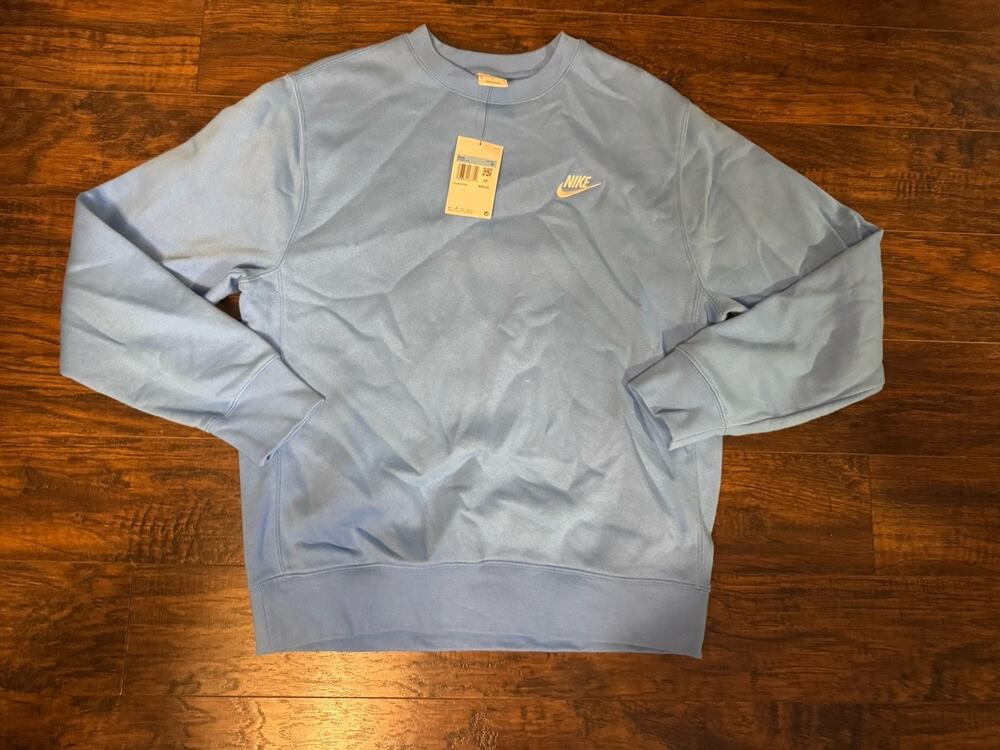Nike Sportswear Club Fleece Sweatshirt Crewneck Blue Heather Sz:M BV2662-412